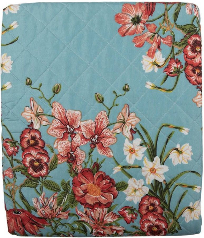 Clayre & Eef Bedsprei 240x260 cm Blauw Roze Katoen Polyester Rechthoek Bloemen Sprei