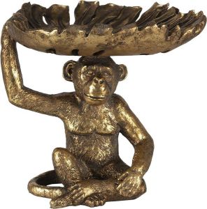 Clayre & Eef Beeld Aap 21 cm Goudkleurig Kunststof Geen vorm Woonaccessoires beeld decoratie Decoratieve Accessoires