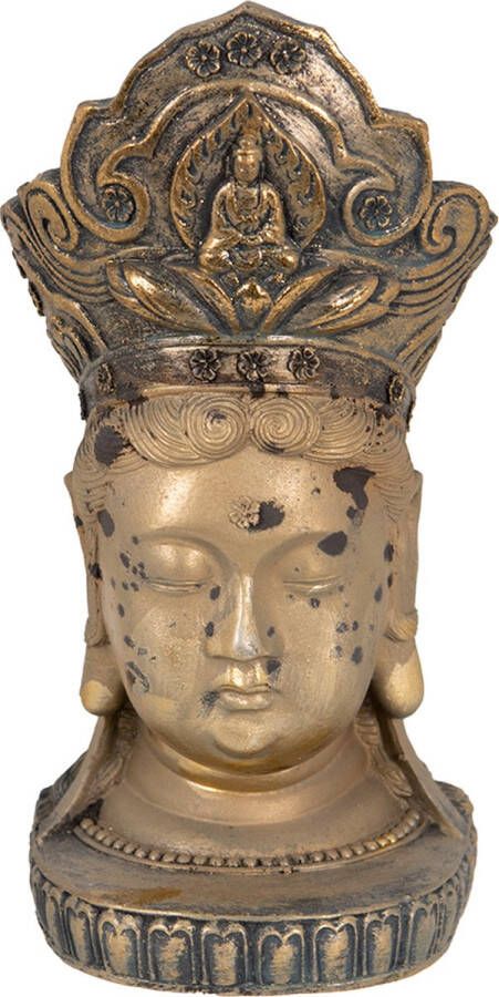 Clayre & Eef Beeld Boeddha 11x9x22 cm Goudkleurig Kunststof Woonaccessoires beeld decoratie Decoratieve Accessoires