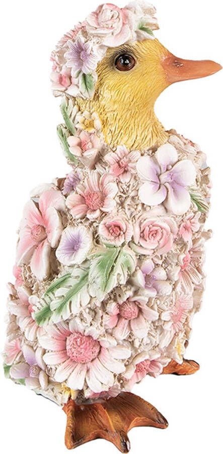 Clayre & Eef Beeld Eend 10x11x18 cm Roze Kunststof Bloemen Woonaccessoires beeld decoratie Decoratieve Accessoires
