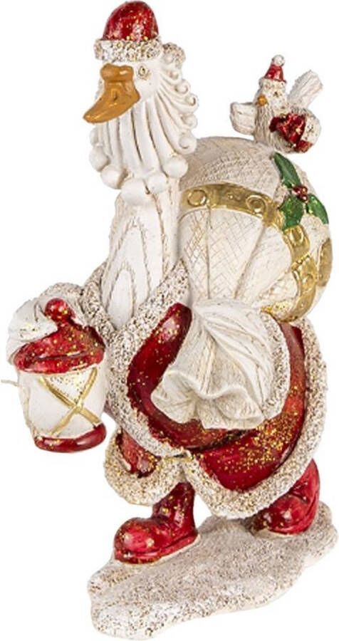Clayre & Eef Beeld Eend 11x7x17 cm Wit Rood Kunststof Kerstdecoratie beeld decoratie Decoratieve Accessoires