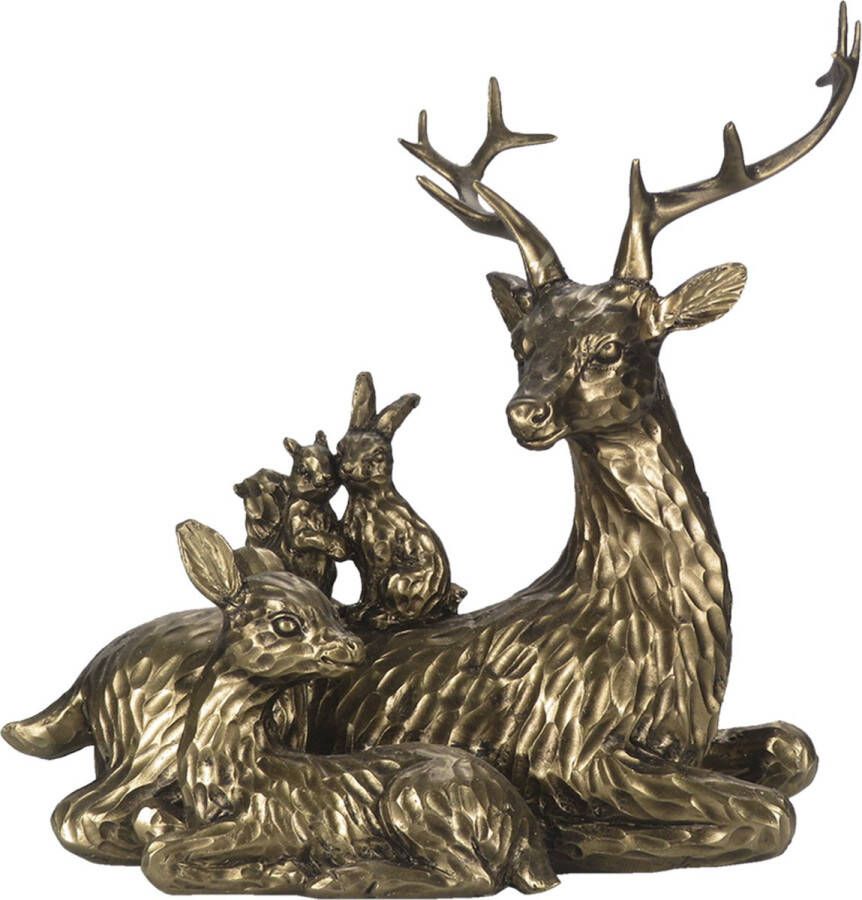 Clayre & Eef Beeld Hert 17 cm Goudkleurig Kunststof Woonaccessoires Beeld decoratie Decoratieve Accessoires