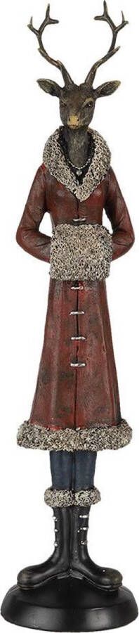 Clayre & Eef Beeld Hert 8x8x35 cm Rood Polyresin Woonaccessoires beeld decoratie Decoratieve Accessoires