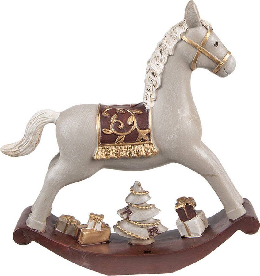 Clayre & Eef Beeld Hobbelpaard 18 cm Grijs Polyresin Kerstfiguren Grijs Kerstfiguren