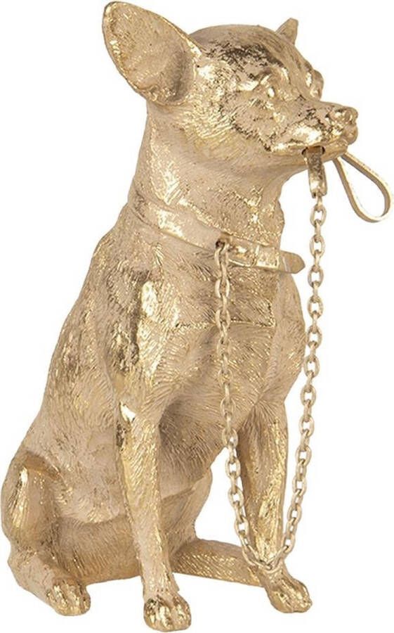 Clayre & Eef Beeld Hond 13x9x18 cm Goudkleurig Polyresin Woonaccessoires beeld decoratie Decoratieve Accessoires