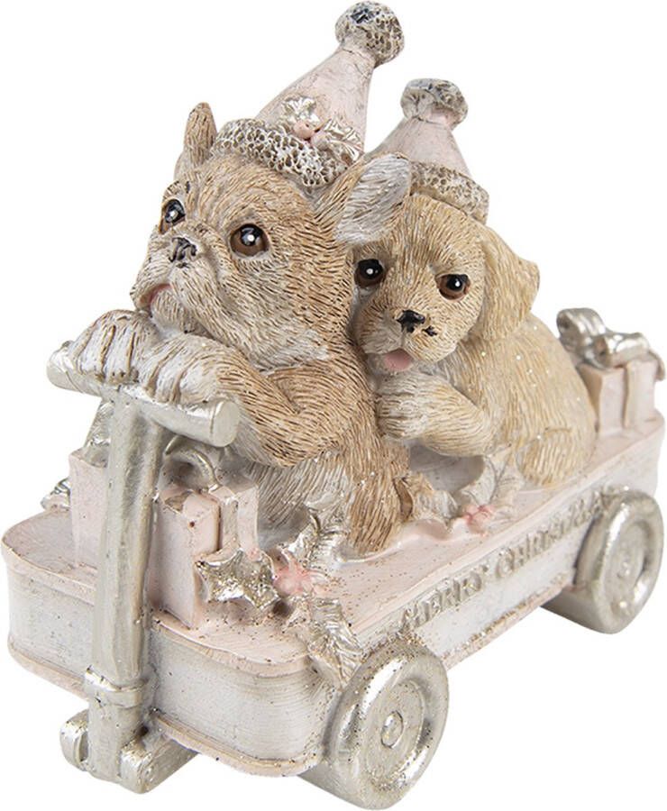 Clayre & Eef Beeld Honden 9 cm Beige Kunststof Decoratief Figuur Beeld Decoratie