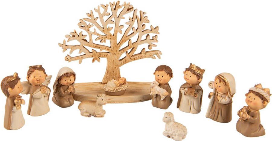 Clayre & Eef Beeld Kerstgroep 10 cm Bruin Kunststof Kerstdecoratie beeld decoratie Decoratieve Accessoires