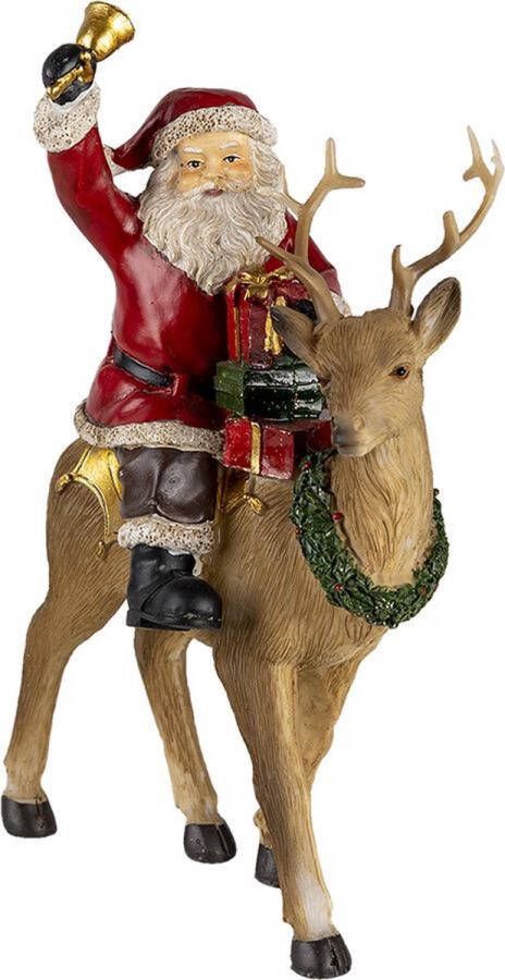 Clayre & Eef Beeld Kerstman 16x9x22 cm Rood Kunststof Kerstdecoratie beeld decoratie Decoratieve Accessoires
