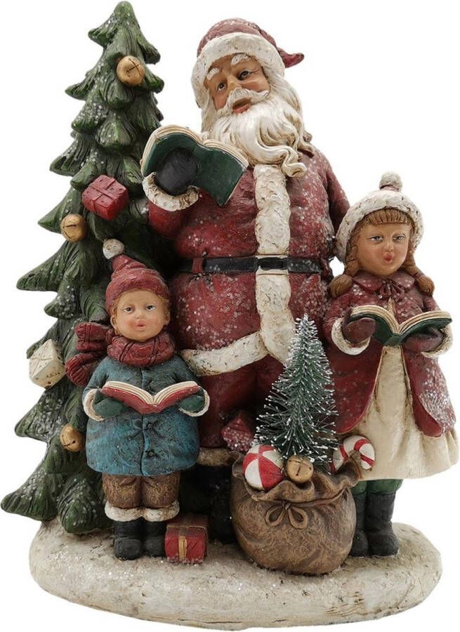 Clayre & Eef Beeld Kerstman 19*9*24 cm Rood Kunststof Kerstdecoratie beeld decoratie Decoratieve Accessoires