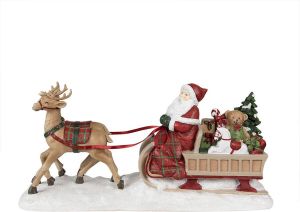 Clayre & Eef Beeld Kerstman Slee 41x11x19 cm Rood Polyresin Kerstdecoratie Rood Kerstdecoratie