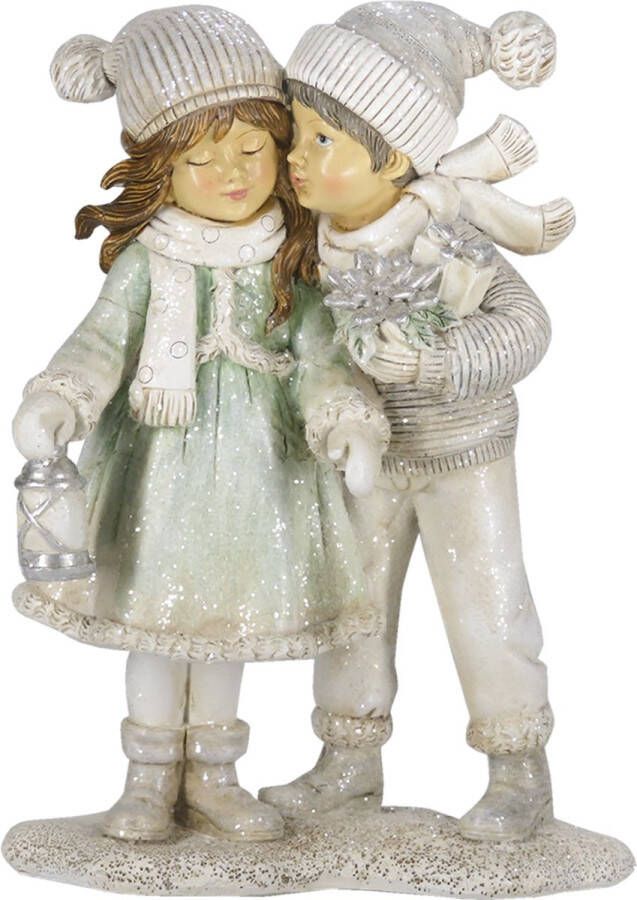 Clayre & Eef Beeld Kinderen 18 cm Zilverkleurig Wit Kunststof Decoratie beeld Decoratieve Accessoires Woonaccessoires