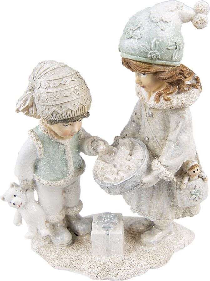 Clayre & Eef Beeld Kinderen 19 cm Beige Kunststof Kerstdecoratie Beeld decoratie Decoratieve Accessoires