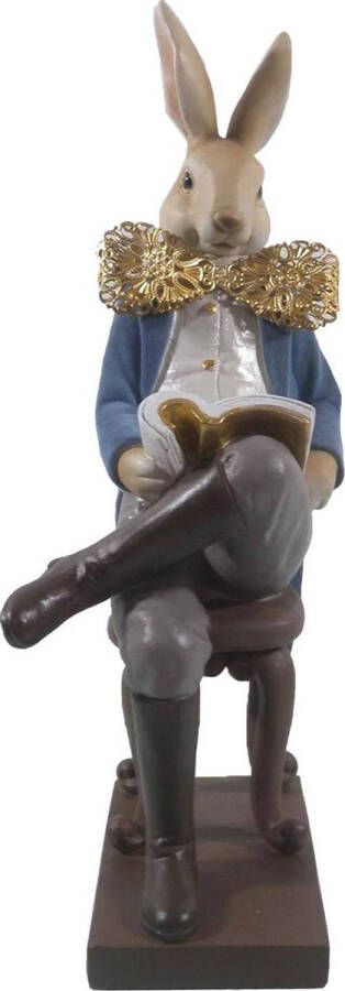 Clayre & Eef Beeld Konijn 17x15x41 cm Blauw Polyresin Woonaccessoires Blauw Woonaccessoires