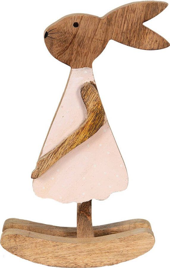 Clayre & Eef Beeld Konijn 17x7x30 cm Bruin Hout Woonaccessoires Bruin Woonaccessoires