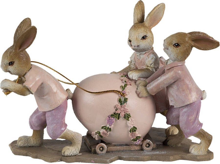 Clayre & Eef Beeld Konijn 17x8x11 cm Roze Beige Polyresin Woonaccessoires