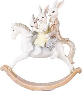 Clayre & Eef Beeld Konijn 20 Cm Wit Bruin Kunststof Woonaccessoires Paashaas Pasen Wit Woonaccessoires Paashaas