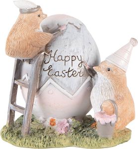 Clayre & Eef Beeld Kuikentje 12 Cm Grijs Bruin Kunststof Happy Easter Woonaccessoires Paashaas Pasen Grijs