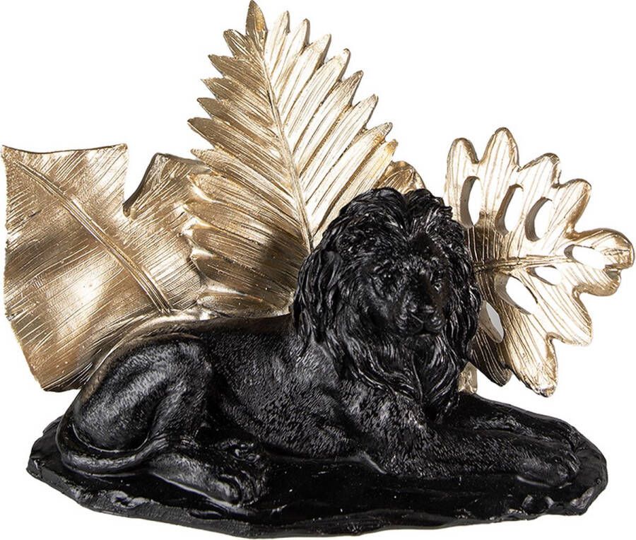 Clayre & Eef Beeld Leeuw 16 cm Zwart Goudkleurig Kunststof Woonaccessoires beeld decoratie Decoratieve Accessoires