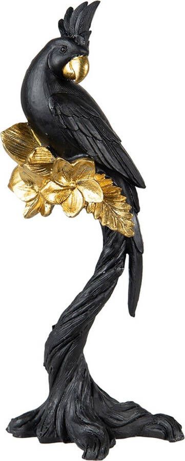 Clayre & Eef Beeld Papegaai 22 cm Zwart Goudkleurig Kunststof Woonaccessoires beeld decoratie Decoratieve Accessoires