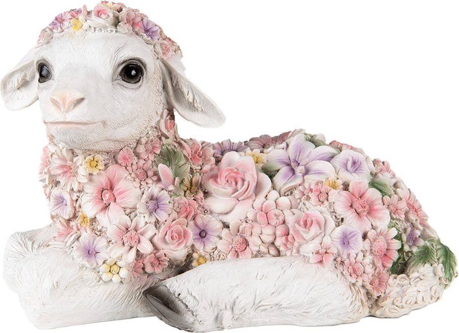 Clayre & Eef Beeld Schaap 25x13x16 cm Roze Polyresin Bloemen Woonaccessoires Roze Woonaccessoires