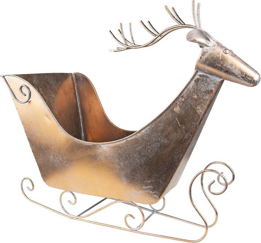 Clayre & Eef Beeld Slee 54 cm Koperkleurig Metaal Rendier Kerst decoratie Decoratieve Accessoires