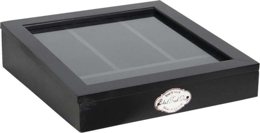 Clayre & Eef Bestekbak 30x30x8 cm Zwart Hout Glas Vierkant Besteklade