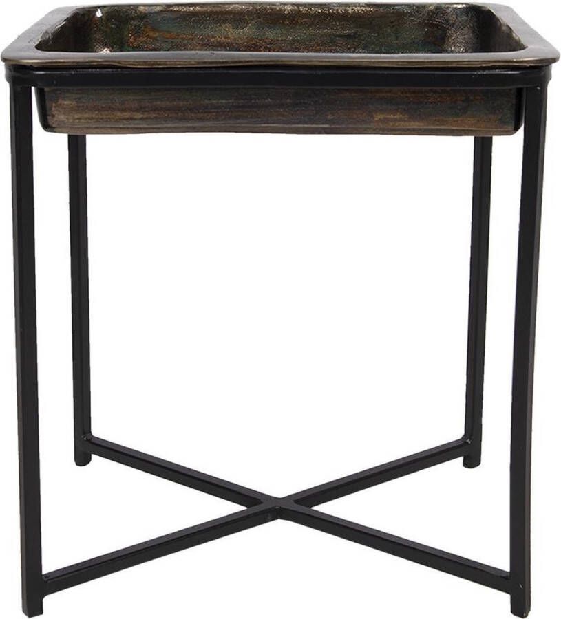 Clayre & Eef Bijzettafel 38x29x42 cm Zwart Aluminium Rechthoek Zwart