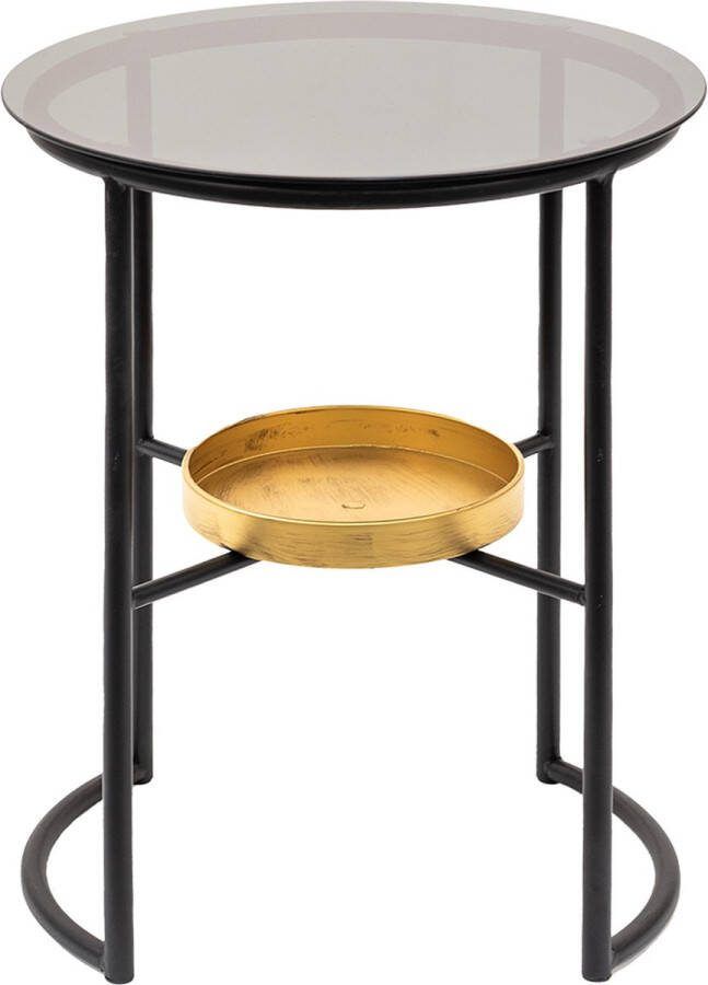 Clayre & Eef Bijzettafel Ø 43x55 cm Zwart Ijzer Glas Zwart