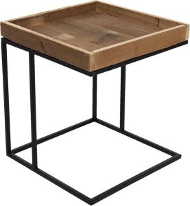 Clayre & Eef Bijzettafel 40*40*45 cm Zwart Ijzer hout Vierkant Side table Tafeltje Side tableTafeltje