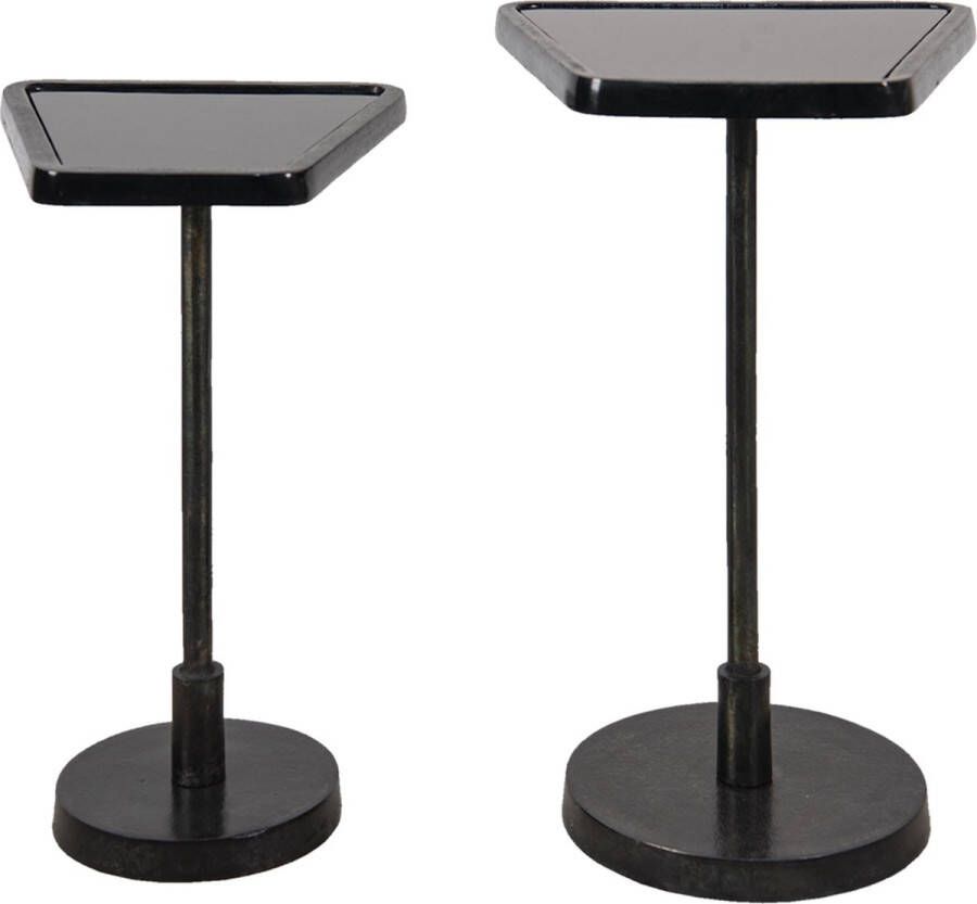 Clayre & Eef Bijzettafel Set van 2 35*35*56 cm Zwart Aluminium Glas Sidetable Tafeltje
