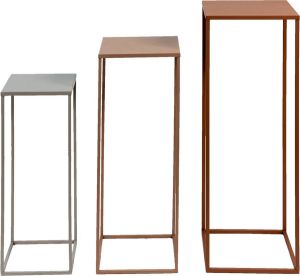 Clayre & Eef Bijzettafel Set van 3 25*25*70 22*22*60 19*19*50 cm Roze Grijs Ijzer Rechthoek Plantentafel Sidetable