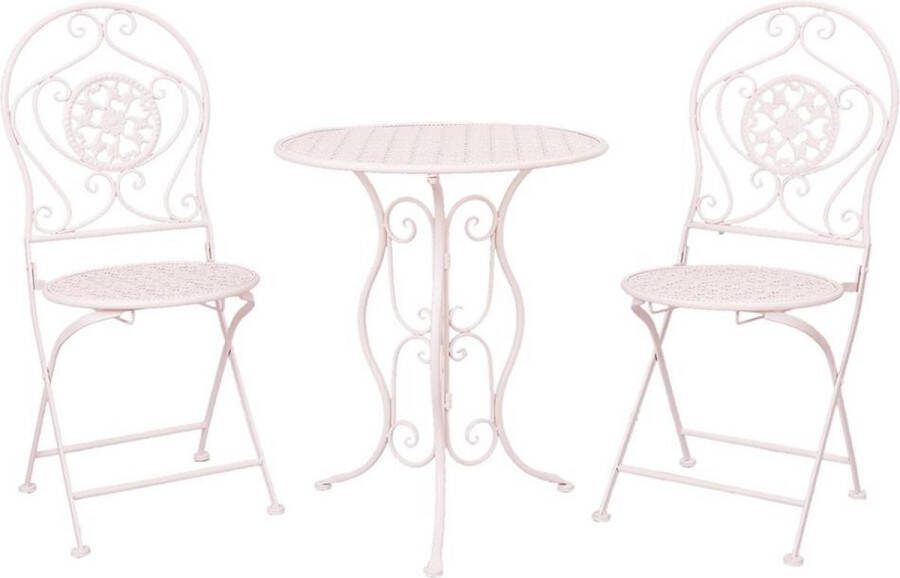 Clayre & Eef Bistroset Bistrotafel Bistrostoel 3-delig Ø 60x70 Wit Ijzer Balkonset