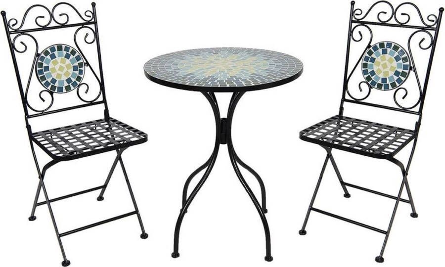 Clayre & Eef Bistroset Bistrotafel Bistrostoel (3-delig) 5Y0768 Ø 60*72 cm 36*35*91 cm Meerkleurig Ijzer BalkonsetTuinsetTerrasset