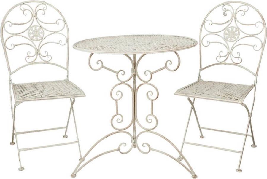 Clayre & Eef Bistroset Bistrotafel Bistrostoel 3-delig Ø 70x74 Wit Ijzer Balkonset