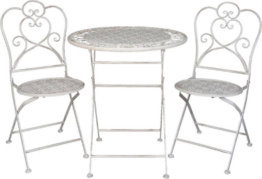Clayre & Eef Bistroset Bistrotafel Bistrostoel 3-delig Ø 70x75 Wit Ijzer Balkonset
