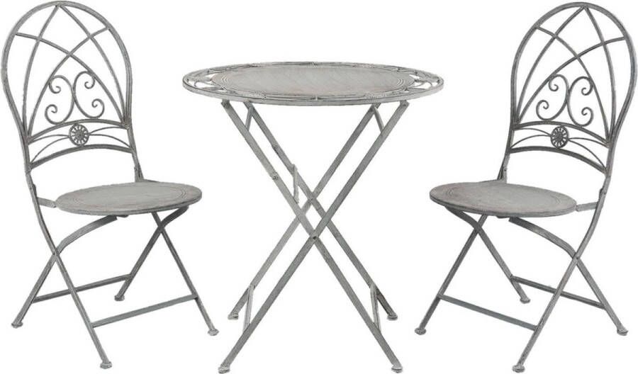 Clayre & Eef Bistroset Bistrotafel Bistrostoel 3-delig Ø 70x76 cm Grijs Ijzer Balkonset