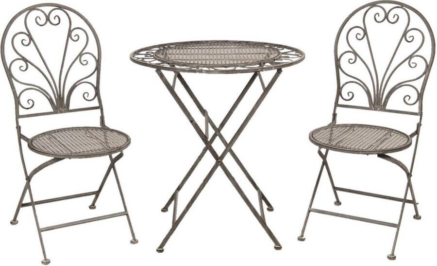 Clayre & Eef Bistroset Bistrotafel Bistrostoel 3-delig Ø 70x76 cm Grijs Ijzer Balkonset