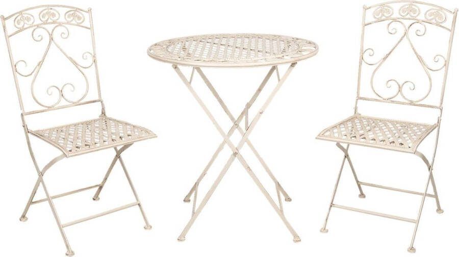 Clayre & Eef Bistroset Bistrotafel Bistrostoel 3-delig Ø 70x76 cm Wit Ijzer Balkonset