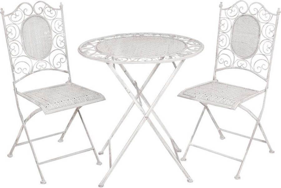 Clayre & Eef Bistroset Bistrotafel Bistrostoel 3-delig Grijs Ijzer Balkonset