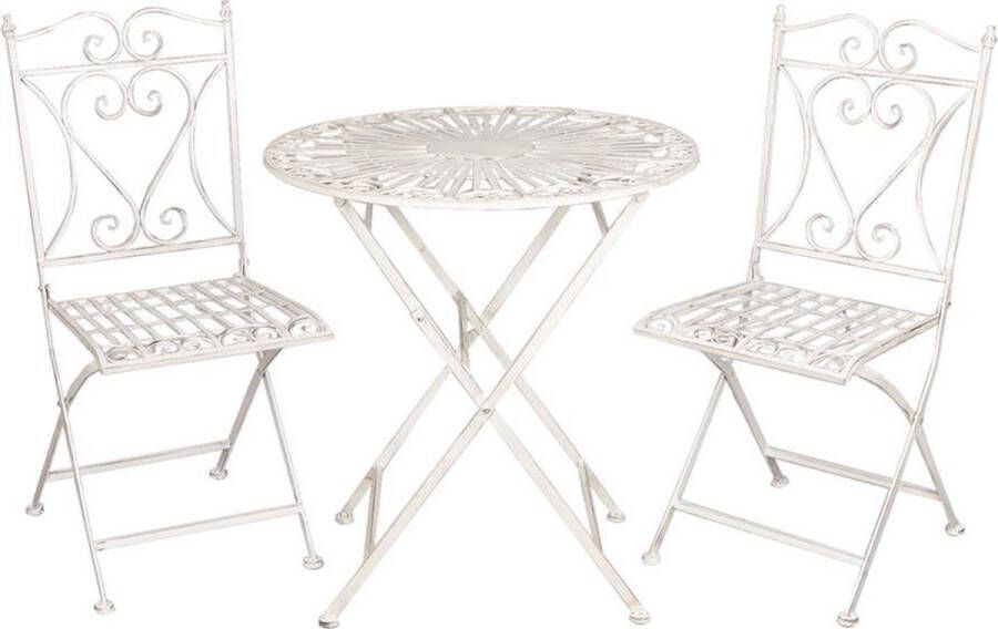 Clayre & Eef Bistroset Bistrotafel Bistrostoel 3-delig Wit Ijzer Balkonset