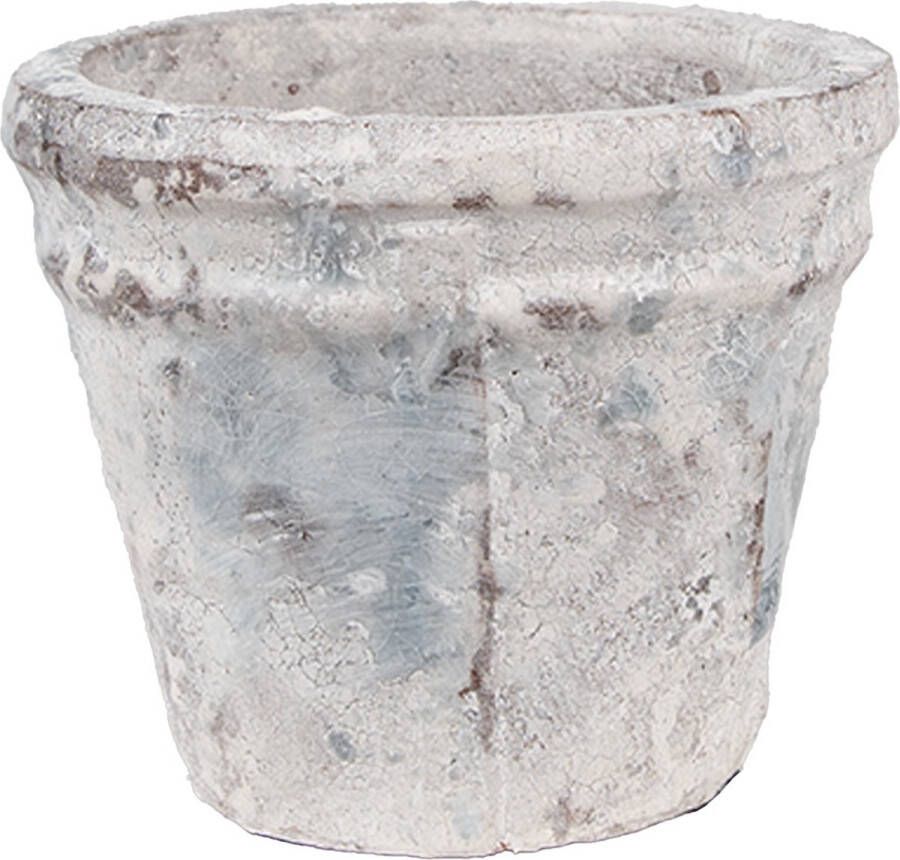 Clayre & Eef Bloempot Ø 10x8 cm Wit Blauw Terracotta