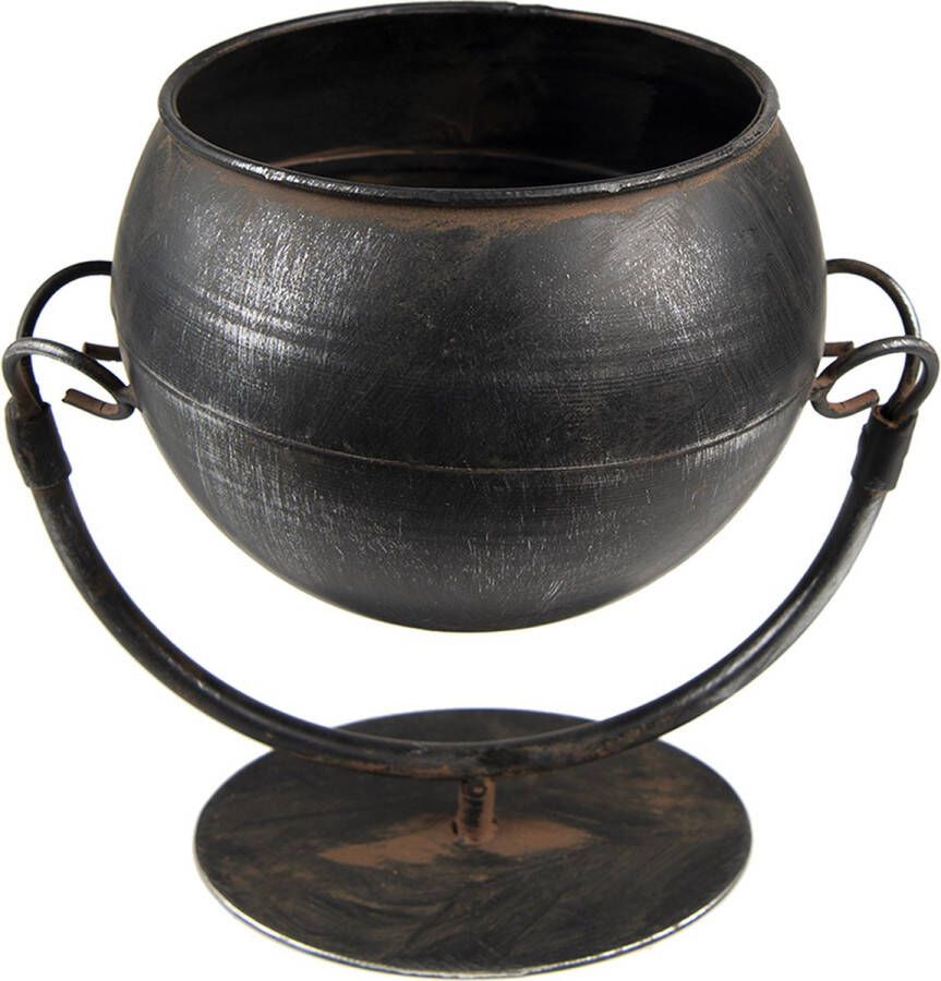 Clayre & Eef Bloempot Ø 11x19 Cm Zwart Ijzer Bloempot Binnen Metaal Pot Plant Pot Zwart Bloempot Binnen Metaal Pot
