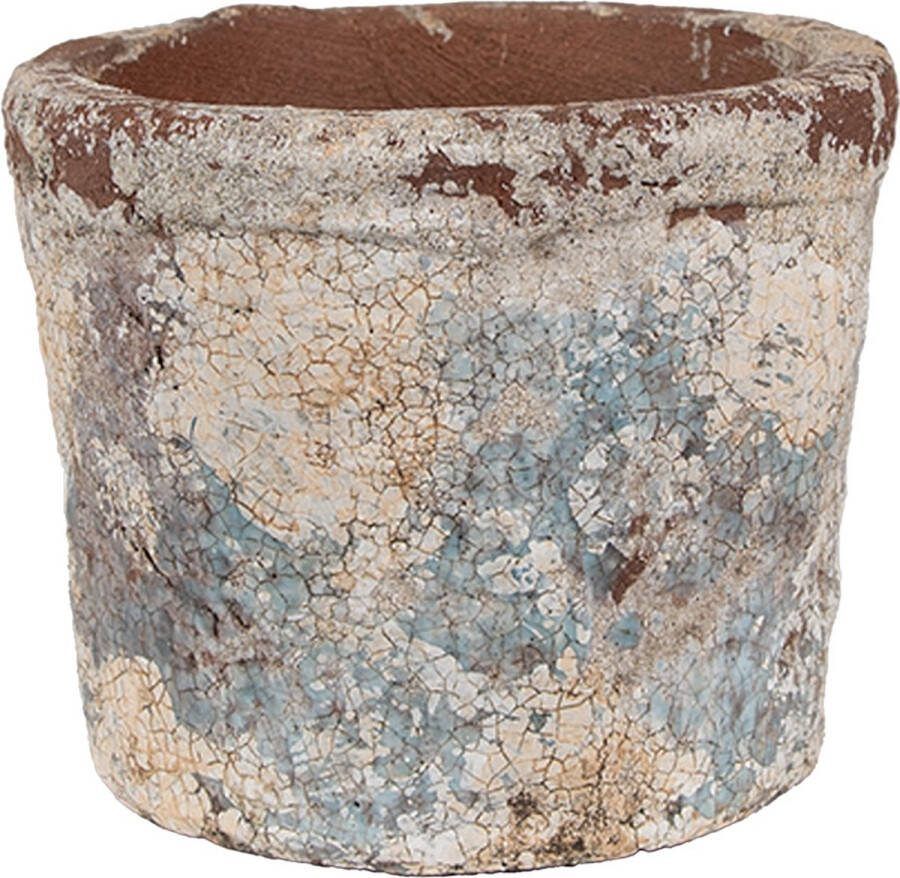 Clayre & Eef Bloempot Ø 12x10 cm Beige Blauw Terracotta