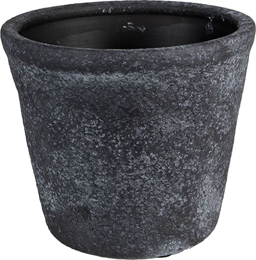 Clayre & Eef Bloempot Ø 12x10 Cm Grijs Keramiek Bloempot Binnen Plantenpot Plant Pot Grijs Bloempot Binnen Plantenpot