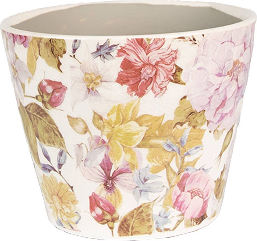 Clayre & Eef Bloempot Ø 12x10 Cm Roze Beige Keramiek Bloemen Bloempot Binnen Plantenpot Plant Pot Roze Bloempot Binnen