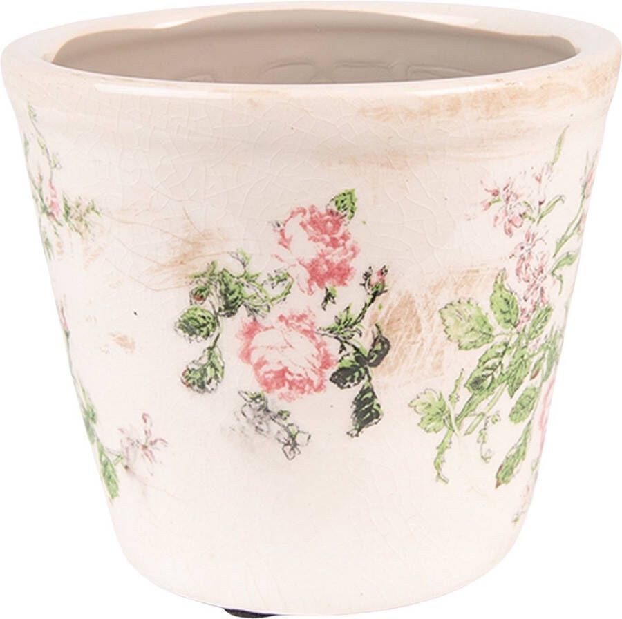 Clayre & Eef Bloempot Ø 12x10 Cm Roze Beige Keramiek Rond Bloemen Bloempot Binnen Plantenpot Plant Pot Roze Bloempot