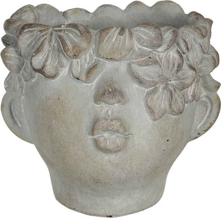 Clayre & Eef Bloempot 12x10x9 cm Grijs Steen Bloempot binnen Plantenpot Plant pot