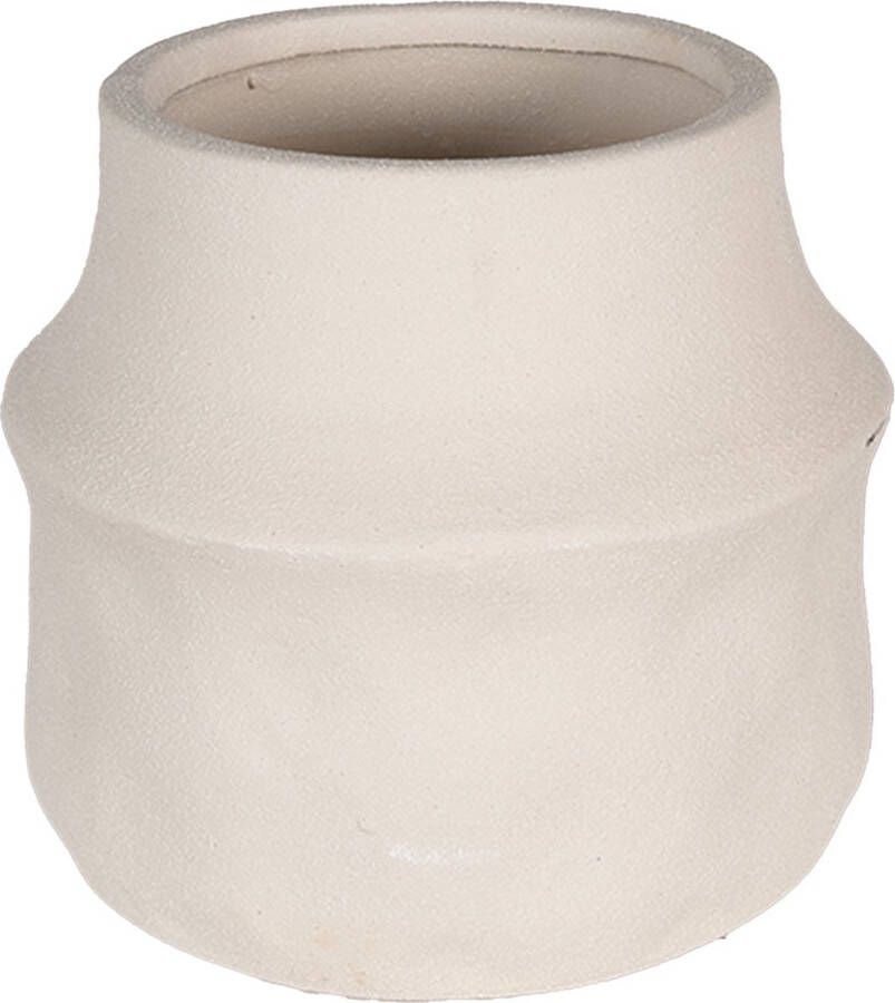 Clayre & Eef Bloempot Ø 12x11 Cm Beige Keramiek Bloempot Binnen Plantenpot Plant Pot Beige Bloempot Binnen Plantenpot