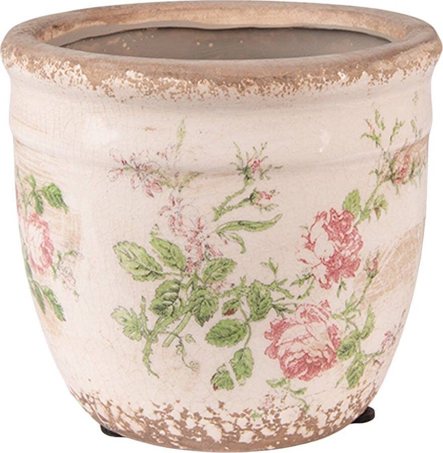 Clayre & Eef Bloempot Ø 12x11 Cm Roze Beige Keramiek Bloemen Bloempot Binnen Plantenpot Plant Pot Roze Bloempot Binnen