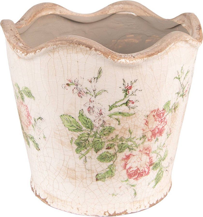 Clayre & Eef Bloempot Ø 12x11 Cm Roze Beige Keramiek Bloemen Bloempot Binnen Plantenpot Plant Pot Roze Bloempot Binnen